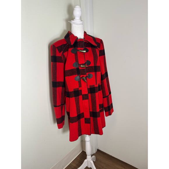 Michael Kors Red And Black Check Coat Sz 12 - Picture 1 of 4